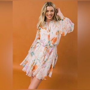 🌞 Sun Rise Button-Down Mini Dress – Chiffon, Ruffled, Flowy Boho🌞